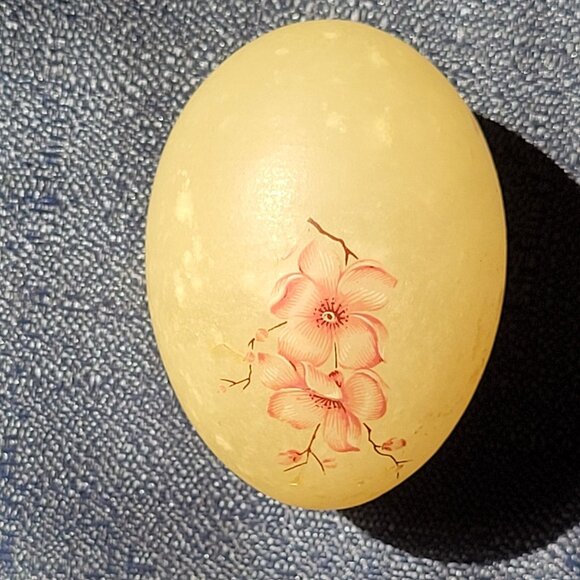 Handcrafted Genuine Alabaster Egg With Pink Floral Design - Picture 1 of 4